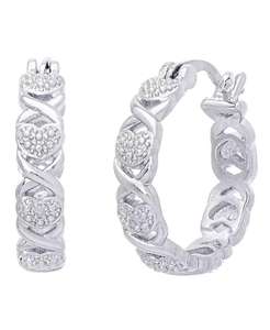 Orecchini a cerchio piccoli con accento di diamanti 'X' cuore in piatto d'argento | Macacy's - Product Image 1