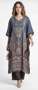 Vestido Kaftán de Poliéster y Seda con Plumas para Mujer, Vestido Largo Maxi, Corte Holgado, Elegante, Modesto y Fluido para Verano, Invierno, Primavera y Otoño - Product Image 4