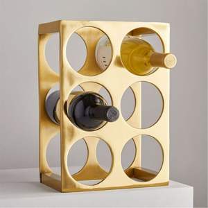 Porte-bouteilles moderne en métal doré, design ondulé pour comptoir, support de présentation pour 6 bouteilles, étagère à vin minimaliste en fer pour la décoration de la maison, du bar ou de la cuisine - Product Image 4