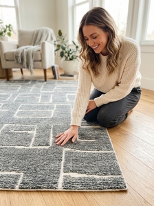 Factory Direct Hand Knotted Charcoal Wool Rug | Luxury Geometric Designer <b>Carpet</b> for Modern Living Interiors - Product Image 1