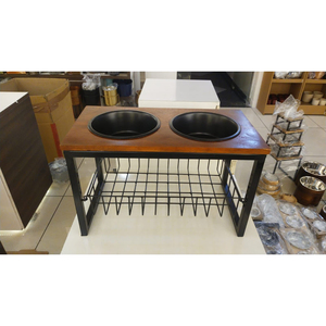 Support surélevé pour gamelles de chien avec design en forme d'os, station d'alimentation en bois surélevée pour animaux de compagnie avec 2 gamelles en acier inoxydable pour chiens de petite à moyenne taille - Product Image 3