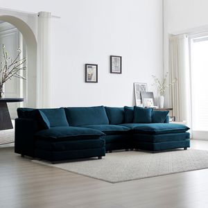 Divano Angolare Moderno Minimalista a U, 5 Posti Convertibile con Poggiapiedi Reversibile e 2 Pouf, Morbido per Soggiorno - Product Image 1