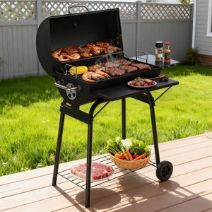 Lussuoso appartamento di 571 mq. In. Griglia a Carbone con Barile in Acciaio e Tavolo Laterale Anteriore per Feste all'Aperto in Giardino e Patio, Colore Nero - Product Image 6