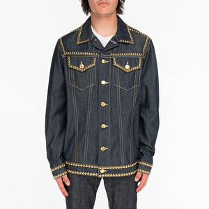 Factory Supply Wholesale Men's Custom Denim <b>Rhinestone</b> <b>Jacket</b> Winter Work Sportswear Casual 100% Cotton Breathable Front - Product Image 1