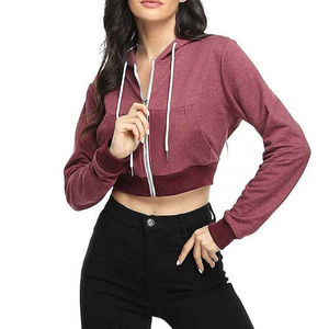 Sweat à capuche court pour femme, manches longues, imprimé abstrait, tricoté en polyester, décontracté, pour le printemps - Product Image 5