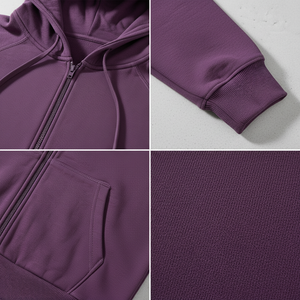 Men's <b>Zip</b> <b>Up</b> Fleece Hoodie Solid Color Soft Inner Lining Ribbed Cuffs Streetwear Style Custom Logo OEM Bulk Supplier - Product Image 5