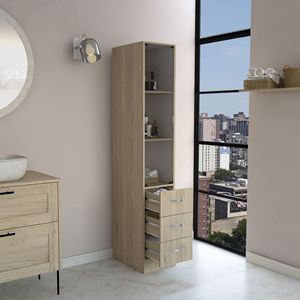 Mobiletto da bagno bianco chiaro in lino con tre ripiani e quattro cassetti - Product Image 3