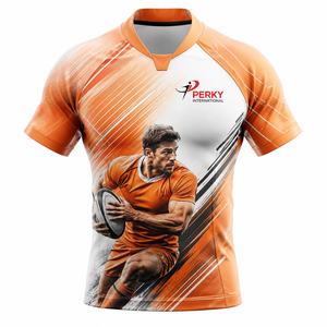Maillot de rugby sublimé pour homme de haute qualité, manches courtes, ajusté, anti-humidité, impression photo, orange et blanc, OEM - Product Image 1