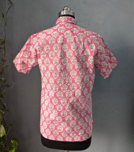 <b>Men's</b> <b>Pink</b> Printed Short Sleeve Casual <b>Shirt</b> Turn-down Collar Breathable Cotton Summer Wear - Product Image 4