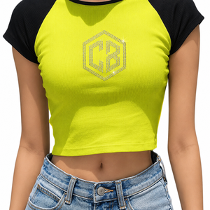 Camiseta Corta Raglán Personalizada para Mujer con Gráfico de Diamantes de Imitación, Estilo Y2K, Ajustada, Casual, Streetwear, OEM, ODM, Venta al por Mayor, Atuendo Sexy - Product Image 4