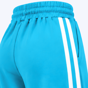 Pantalones Deportivos Anchos Color Cian para Mujer con Rayas Laterales Blancas, Cintura Alta con Cordón Ajustable, Bolsillos, Corte Holgado - Product Image 6