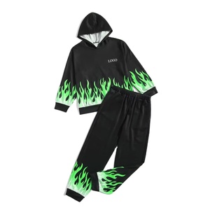 Respirant couleur bloc imprimé vêtements survêtement ensembles casual enfants survêtement ensembles vêtements de sport enfants à capuche pantalon survêtement - Product Image 1