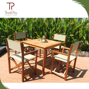 Ensemble complet de meubles de salle à manger d'extérieur contemporains en bois massif, tables et 4 chaises, écologiques, durables, faciles à nettoyer, hôtel, restaurant - Product Image 2