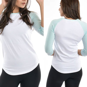 Nueva Camiseta Deportiva de Punto para Mujer, 100% Algodón, Diseño de Mangas Raglán, Corte Largo y Ajustado, Tejido Transpirable y Elástico - Product Image 4