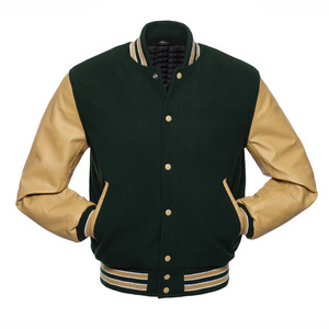 Custom Varsity Lettermen Baseball <b>Jackets</b> Green Wool Body Black <b>Leather</b> Sleeves - Product Image 2