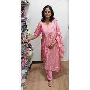 Traje Completo De Seda De Algodón Rosa Con Dupatta - Product Image 1