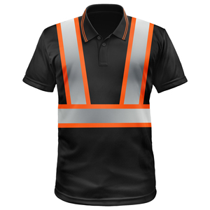 Men's Reflective Safety <b>Polo</b> Shirt Short Sleeve Black with <b>Orange</b> Silver Stripe Plus Size Casual Workwear - Product Image 5
