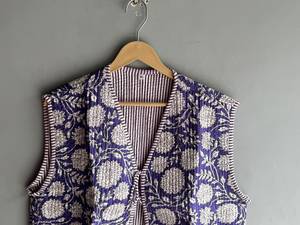 Gilet en coton imprimé floral pour femme, col en V, sans manches, style blazer, décontracté, ouvert sur le devant, poches plaquées, longueur standard, CADEAU POUR ELLE - Product Image 2