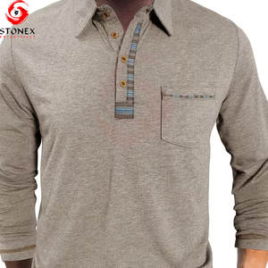 T-shirt formel à manches longues en tricot de qualité supérieure pour homme avec poche avant - Product Image 2