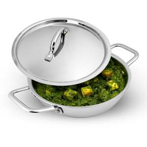 Juego de utensilios de cocina de acero inoxidable, olla tripla de 24 cm con tapa, sartén antiadherente de 22 cm con certificación ISI, cuerpo de 3 capas - Product Image 5