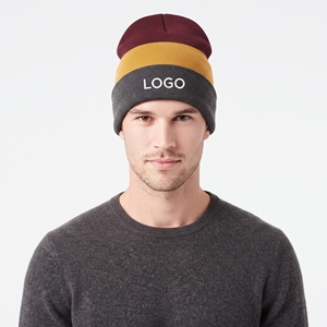 Bonnet tricoté épais à rayures colorées personnalisées, avec revers, unisexe, doux et chaud, pour l'extérieur - Product Image 1