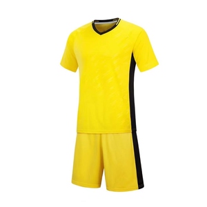 Yellow V-Neck Soccer Jersey Set Men's Short Sleeve Quick Dry Polyester Uniforms Adult All Seasons Solid Color Teamwear - Product Image 1