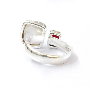 925 Sterling <b>Silver</b> Two Gemstone <b>Garnet</b> Pearl <b>Ring</b> for Unisex -Handmade Luxury Jewelry Wholesale India - Product Image 4