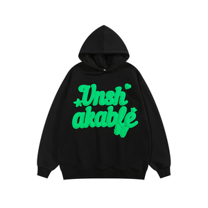 Sudadera con Capucha Oversize Unisex Negra y Rosa con Estampado Puff, Logo Frontal Irrompible, Ajuste Regular, Forro Polar de Algodón, Estilo Otoñal - Product Image 2