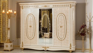 Luxury Modern Solid Teak Wood Bedroom Set King Size Bed Gold Geometric Inlay Wardrobe 2 Nightstands <b>Dressing</b> Table with Mirror - Product Image 6