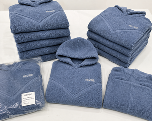 Custom Unisex Dusty Blue <b>Sherpa</b> <b>Fleece</b> Hoodie Oversized Warm Winter Pullover OEM Private Label Manufacturer - Product Image 5
