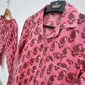 Ensemble de pyjama pour femmes à manches longues avec imprimé floral rose, col rabattu, longueur intégrale, taille mi-haute, 100% coton tissé, vêtements de nuit - Product Image 6