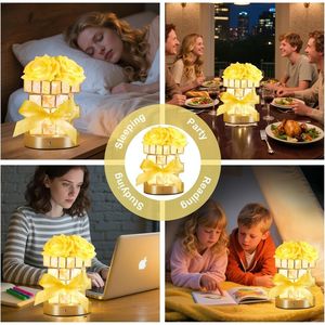 Romantica Lampada Notturna a 3 Colori Cangianti con Controllo Touch, Alimentata USB, Elegante Lampada Rosa in Cristallo, Base in Cristallo Giallo, Idea Regalo Perfetta - Product Image 2