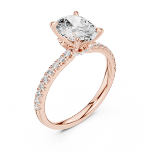 Bague de fiançailles en or rose avec diamant de laboratoire taille ovale, pavé, solitaire, pour femme - Product Image 4