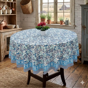 Handblock Printed Cotton <b>Tablecloth</b> Made From Soft Breathable And Durable 40s Cambric Fabric Washable Dining Table Cover Kitchen - Product Image 1