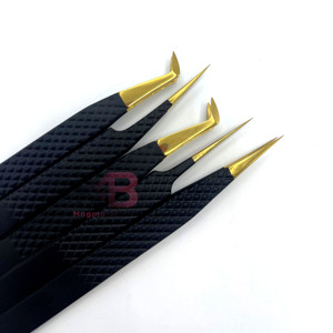 Ensemble de pinces à cils plaquées or, outils de précision pour extensions de cils, pointe lisse, manche noir, outil de beauté - Product Image 4