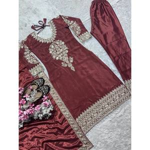 Handmade Beautiful Satin Satin <b>Top</b> and Fancy Dupatta <b>Party</b> Wear with Natural Waistline - Product Image 6