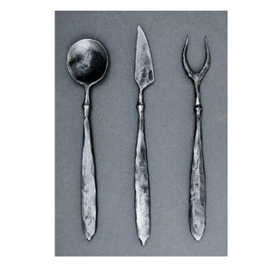 Iron Cast Customized Shape Medieval <b>Vintage</b> <b>Cutlery</b> <b>Set</b> with Knife Fork Spoon and Twisted Handles for Home Decoration - Product Image 2