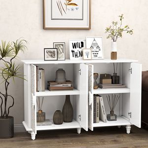 Buffet en bois sculpté vintage de 48 pouces avec 4 portes, grand espace de rangement, armoire décorative pour salon - Product Image 5