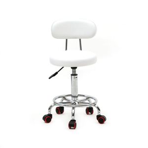 Adjustable Round Salon <b>Stool</b> <b>with</b> White Anti-Rust Chair <b>Back</b> and Line Features - Product Image 1