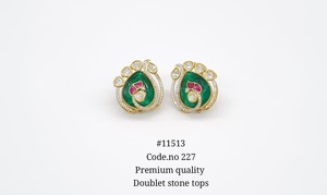 Boucles d'oreilles clous plaquées or double pierre 11513, aspect perle, forme goutte d'eau, bijoux pour mariage et fête - Product Image 2