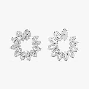 IGI Certified Women's Trendy Marquise Cut <b>14K</b> White <b>Gold</b> Lab Grown Diamond Front to Back <b>Hoop</b> <b>Earrings</b> - Product Image 3