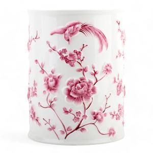 Modern Pink Floral Design Ceramic Waste <b>Bin</b> Perfect for Bedroom Bathroom Dressing Area and Hotel Rooms From India - Product Image 4