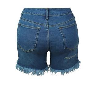 High-Waisted Mid-<b>Thigh</b> Denim Shorts Summer Casual Embroidered Washed Skinny Straight Breathable Jeans Shorts - Product Image 6