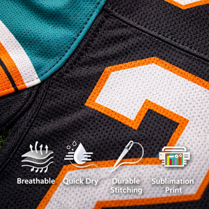เสื้อฟุตบอลอเมริกันแบบสั่งทำ OEM ผ้าโพลีเอสเตอร์แห้งเร็ว ระบายอากาศได้ดี พิมพ์ลายแบบ Sublimation ชื่อและหมายเลขผู้เล่น แบบ Unisex - Product Image 3
