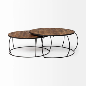 Mesa de Centro Redonda Moderna de Madera con Estructura Metálica, Mesa de Salón Estilo Rústico con Patas Metálicas Resistentes - Product Image 2