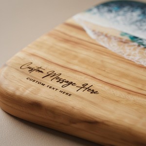 Acacia Wood Rectangle Chopping <b>Board</b> Eco-Friendly Green Wave Design Custom <b>Message</b> Engraved Anti-Slip Dishwasher Safe Block - Product Image 5