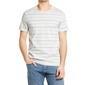 T-shirt pour homme en tissu tricoté polyester/coton imprimé par transfert thermique avec logo de marque personnalisé, coupe classique vintage, col en V ou col rond - Product Image 4