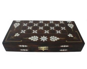 Oriental Wooden Jewelry Box Rectangular Storage Box with Geometric Pattern for Bedroom Decorative Use - Product Image 6