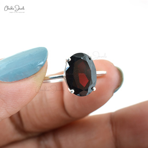 Anillo Solitario Más Vendido de Alibaba, Hecho a Mano en Plata de Ley 925 con Piedra Preciosa de Granate de Corte Ovalado de 9X7MM a Precio Ofrecido - Product Image 5