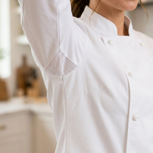 Custom Embossed Logo Chef Uniform Long Sleeve Mandarin Collar Breathable Soft TR Spandex Unisex Restaurant Bar Use <b>Kitchen</b> - Product Image 4